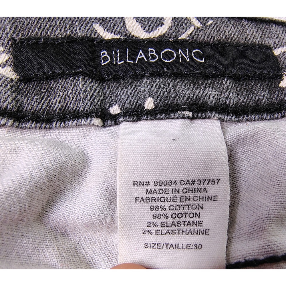 Billabong Womens 30 Eye Print Lace Up Denim Shorts Washed Black Grey Distressed - Picture 3 of 9